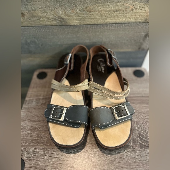 CALOU Stylish Women's Clog Sandals with Buckle - Black and Tan Size 7.5 - Picture 11 of 14